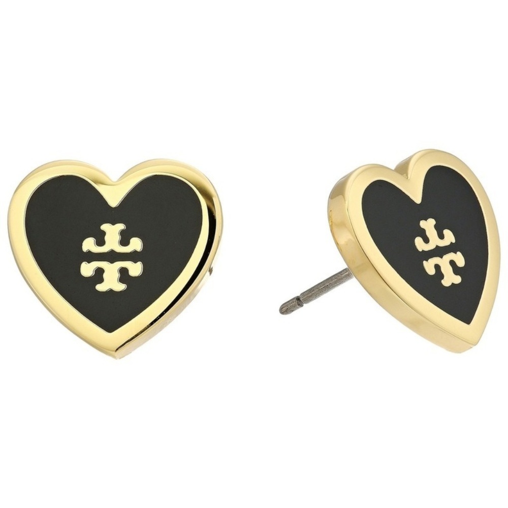 Tory Burch black heart lacquered logo earrings - Picture 2 of 3